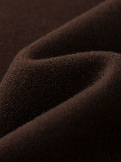 Women's Chestnut Brown Embroidered Minimalist Wool Double-Faced Cashmere Cape Coat – One-Piece Design