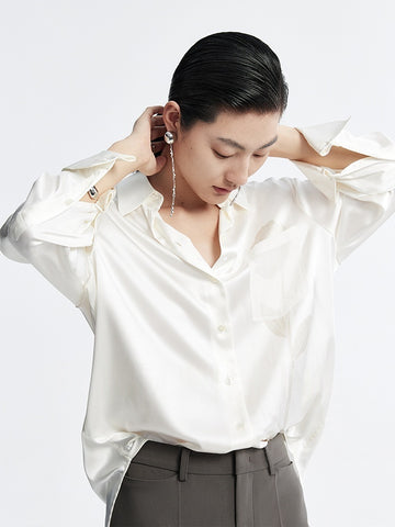 Original Rose Print Blouse | Elegant Loose-Fit Commuter Shirt in Fluid Acetate Fabric