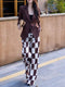 Autumn Two-Piece Set for Women – High-End Coffee Color Plaid Blazer & Trousers, Stylish Tailored Suit