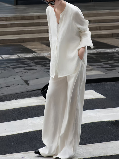 Vacation Style Youthful Linen Shirt Pants Set | 100% Linen