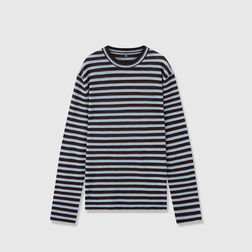 Minimalist Wool Striped Base Layer Top for Women – Coffee Brown & Soft Pink Fashion Knit