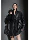 Women’s Short Leather Trench Coat – Tailored Waist Blazer Collar Lambskin Jacket for Fall