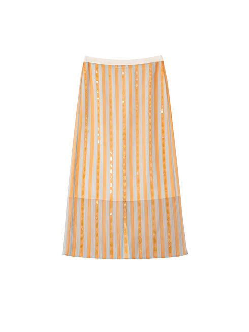 Ultra-Light 75D Chiffon Sequin-Striped Shirt & Skirt Set | Chic Work-to-Vacation Women's Outfit