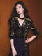Party Gilded Velvet Burnout Blouse – High-Density Foil Velvet, Deep V-Neck Tie Detail, Relaxed Fit Shirt