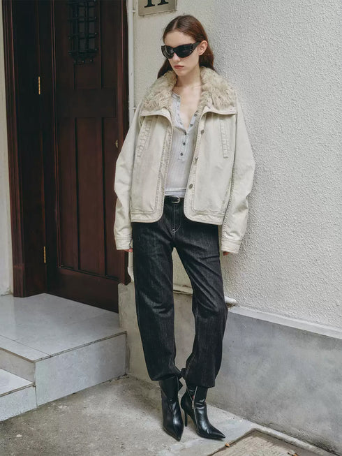 Detachable Wool Fur Collar 90% Goose Down Parka Coat for Women – Warm Winter Fur-Trim Outerwear