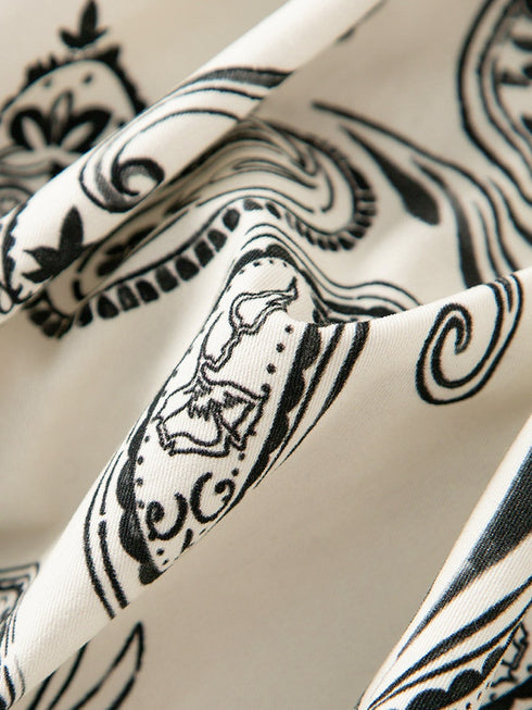 Paisley Nomad Series | 32S Cotton Poplin T-Back Shirt & High-Waist Skirt Set