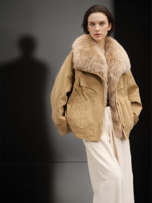 Women’s Down Parka Jacket with Fox Fur Hood | 90% White Goose Down Winter Coat