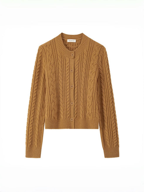 Pure Wool Cable Knit Sweater Set – Autumn Winter Short Cardigan + Pullover (Sold Separately)