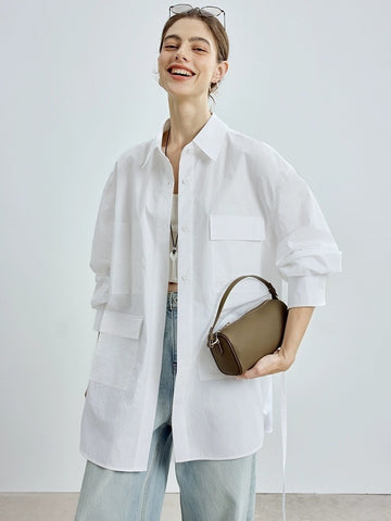 Early Autumn Casual Light Luxury Pure Cotton Long Sleeve Shirt – Women's Utility Outerwear
