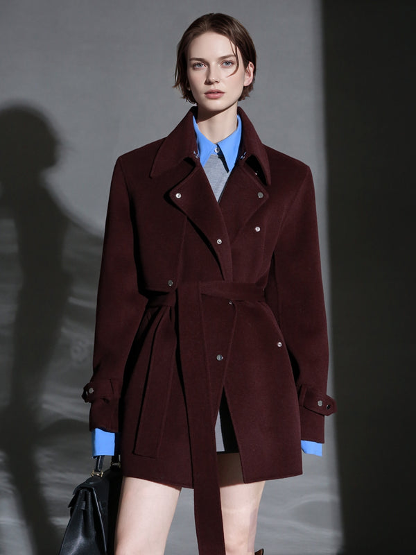 French Minimalist Chic Wool Coat for Women – Double-Faced Cashmere Overcoat with Lapel and Metal Buttons, Fall Winter Elegant Outerwear