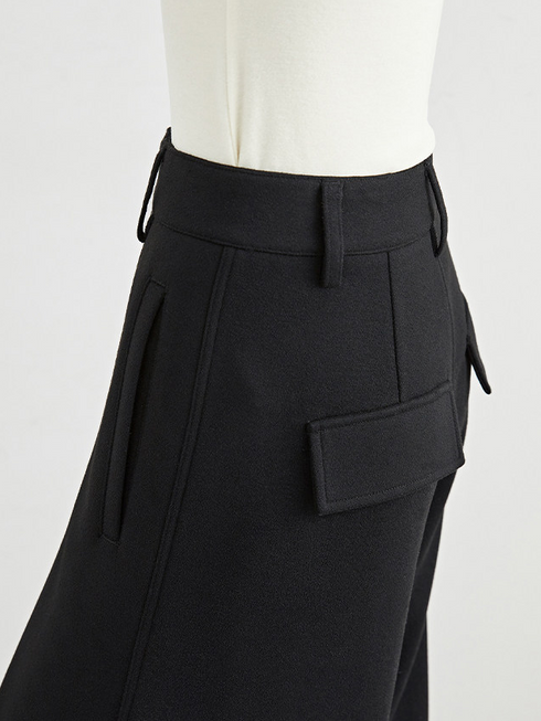 Women's Black Scythe Pants – Fall/Winter Extended Wool Wide-Leg Banana Trousers