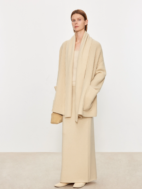 Soft Thick Cashmere Wool Cardigan for Women — Nordic Retro Chunky Knit with Scarf Collar