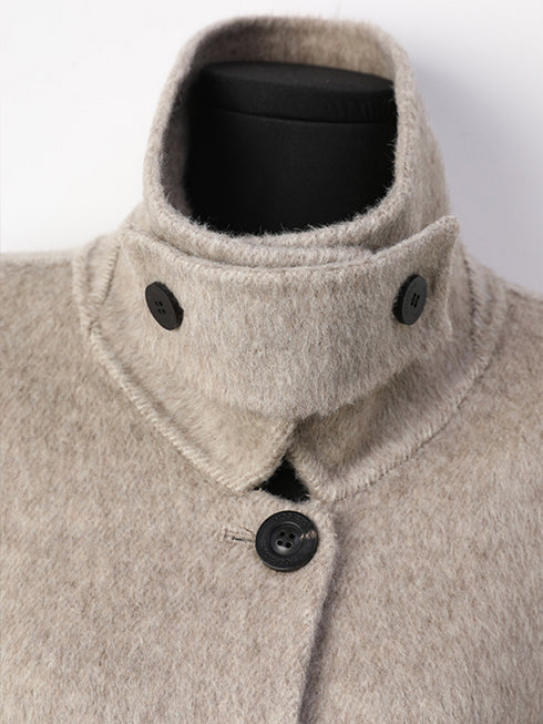 Tailored Wool, Camel & Yak Hair Coat with Complimentary Triangle Scarf – Old Money Style Double-Faced Wool Overcoat for Women Fall/Winter