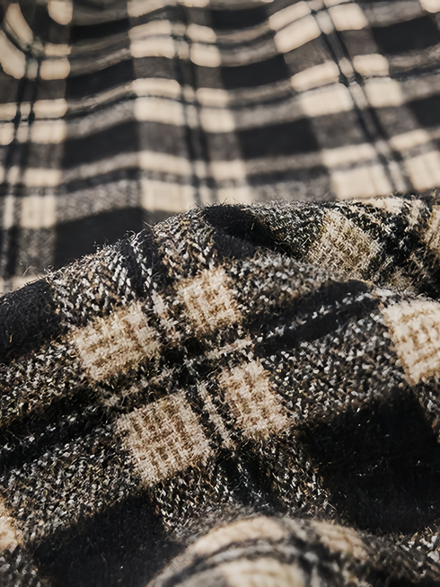 Women's Winter Mocha Plaid Patchwork Wool Wide-Leg Pants – Draped Casual Loose Straight Trousers