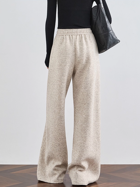 Women's Wool Wide-Leg Sweatpants – Thick Fall/Winter Gray Casual Lounge Joggers with Draped Fit