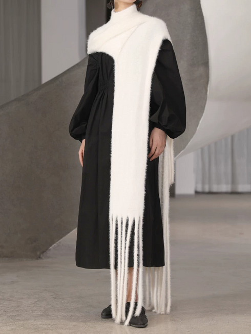 Women's Half-Turtleneck Knit Poncho with Asymmetric Hem and Fringe – Cozy Open-Front Sweater Cape