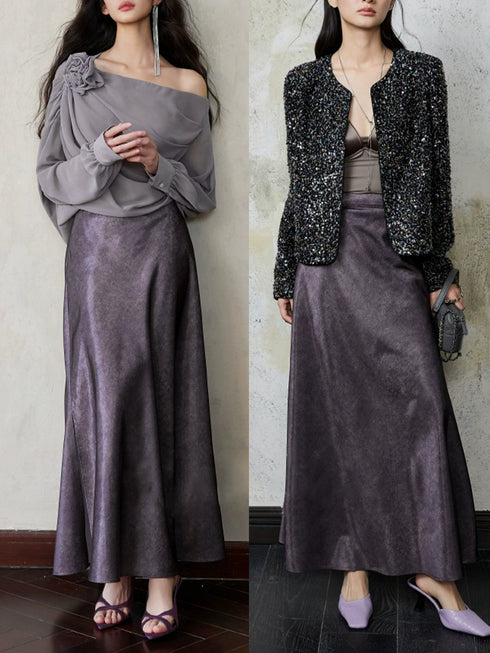 Vintage 100% Acetate Gilded Gloss Pencil Skirt for Women — Textured Crackle Lines, Elegant High-Waist Slim Skirt