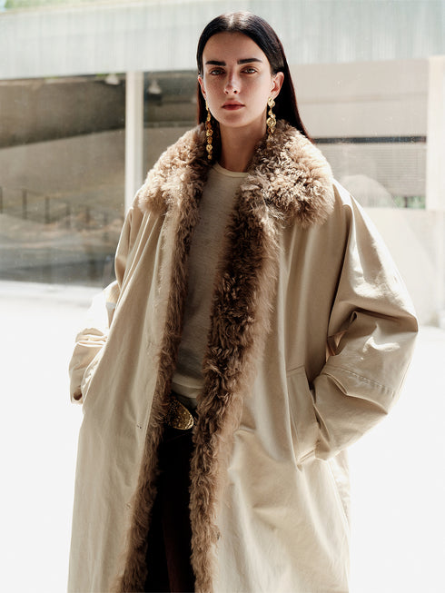 Fluffy Wool-Lined Lapel 90% White Goose Down Long Puffer Coat