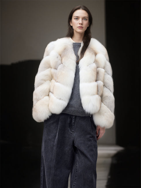 Women’s Short Fox Fur Coat | Chic Winter Jacket with Soft Fluffy Texture