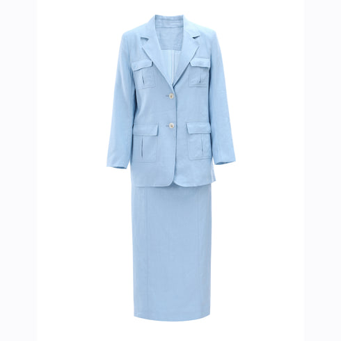 Old Money Autumn Suit Set – Relaxed Linen Blazer & Skirt Two-Piece