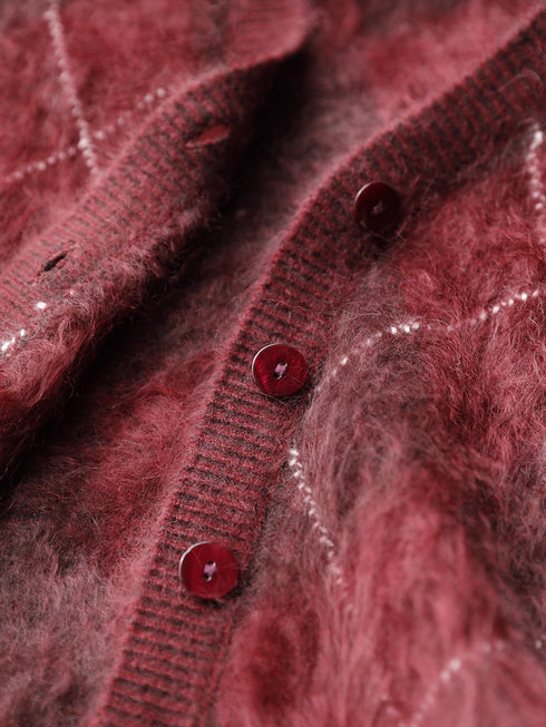 Heavyweight Brushed Knit Vintage Diamond-Pattern Sweater Vest for Women