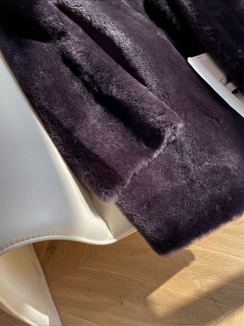 Nordic-Style Merino Shearling Coat – Oversized Relaxed Fit, Natural Shearling, Mid-Length Jacket