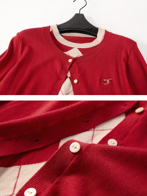 Christmas Layered-Look Knit Cardigan for Women – New Relaxed & Cozy Holiday Sweater