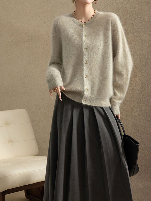 Premium 100% Washed White Cashmere Brushed Cardigan – Loose-Fit Knit Sweater for Women, Soft Multi-Color Cashmere Top