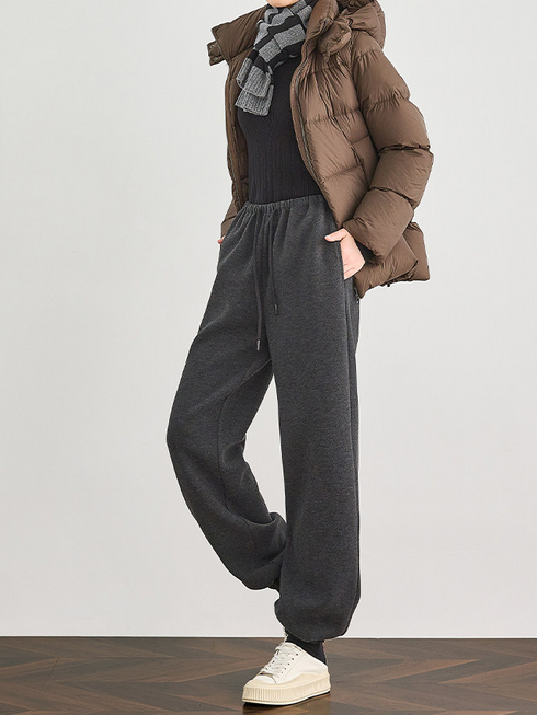 Yak Wool Air-Layer Gray Fleece-Lined Jogger Sweatpants for Women — Thickened Relaxed-Fit Casual Sports Pants