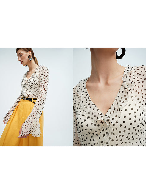 Romantic Ruffle Collar Polka Dot Chiffon Blouse for Women | Lightweight Vacation & Office Wear