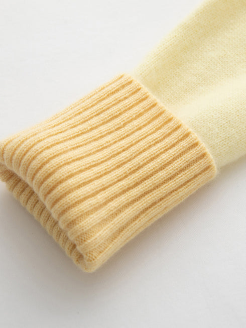 Baby Goat Cashmere Knit Cardigan for Women – Crew Neck Color-Block Wool Sweater Jacket