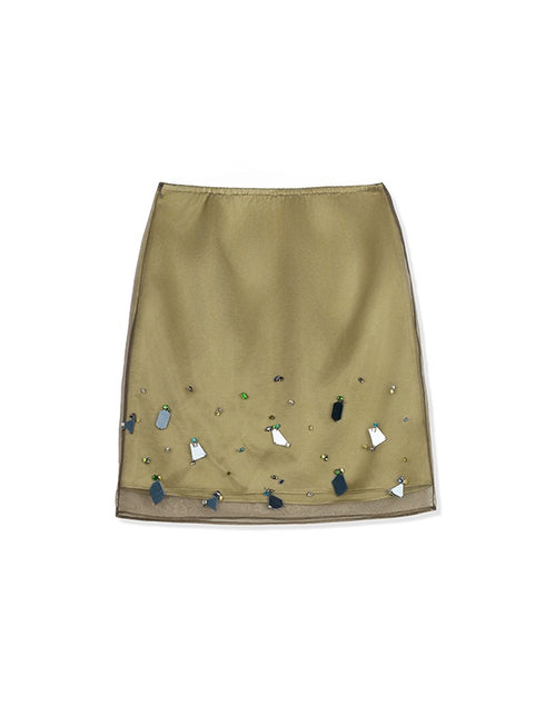 Handmade Beaded Japanese Acetate Double-Layer Skirt | High-End Patchwork Short Midi Skirt for Women