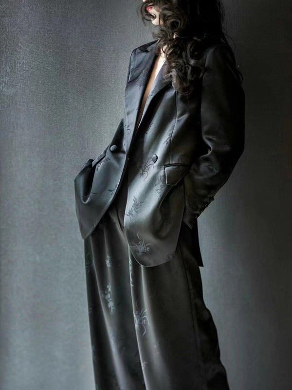 Acetate Fiber Jacquard Loose Suit Jacket + Wide-Leg Pants Old Money Style Two-Piece Set