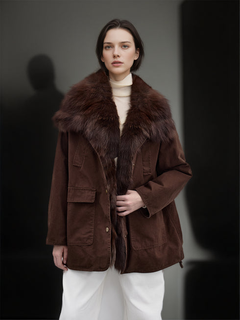Women’s Mid-Length Down Parka with Fox Fur Hood | 90% White Goose Down Winter Coat