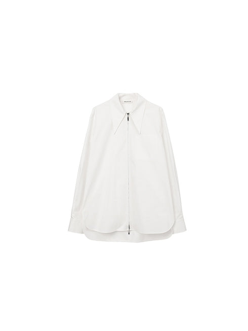 Double Zipper Sharp-Collar Shirt | High-Density Slim Fit Paper-Feel Commuter Blouse for Women