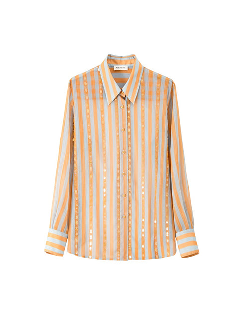 Ultra-Light 75D Chiffon Sequin-Striped Shirt & Skirt Set | Chic Work-to-Vacation Women's Outfit