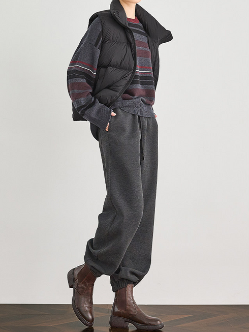 Yak Wool Air-Layer Gray Fleece-Lined Jogger Sweatpants for Women — Thickened Relaxed-Fit Casual Sports Pants