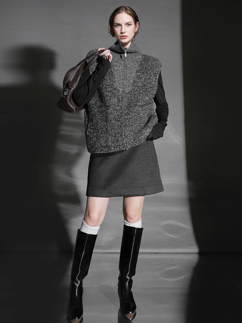 Silk-Cashmere A-Line Wool Mini Skirt for Women – High-Waist Slimming Winter Skirt, Versatile Style