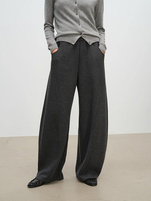 Warm Acetate-Wool Knit Athflow Relaxed Banana Pants for Women – Elastic Waist Twisted-Seam Winter Trousers