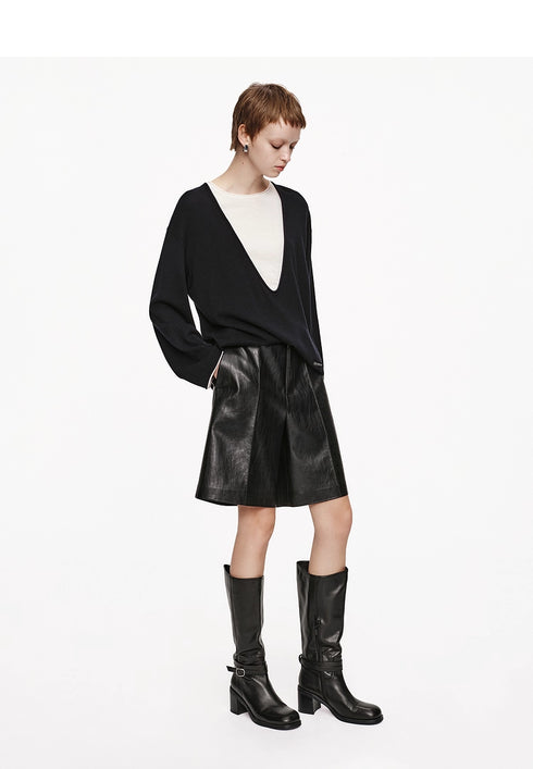 Women’s Wool Layered-Look Sweater | Soft Faux-Two-Piece Knit Top