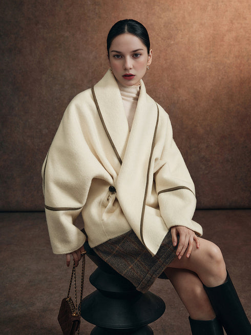 Women's Quiet Luxury Color-Block Wool Coat with Asymmetric Lapel – Oversized Winter Overcoat