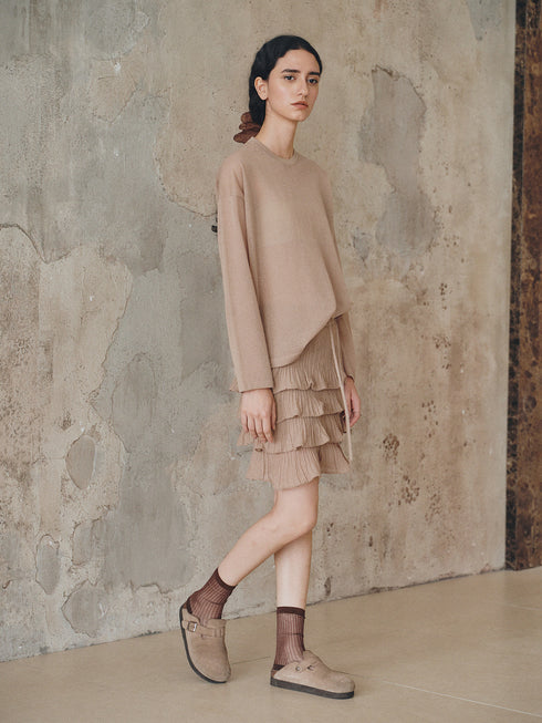 Refreshing Linen & Cotton Blend Ruffled Cake Mini Knit Skirt - Four-Layered Youthful A-Line Skirt