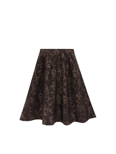 Elegant Wool Jacquard A-Line Midi Skirt – Flowy Silhouette with Elastic Waist