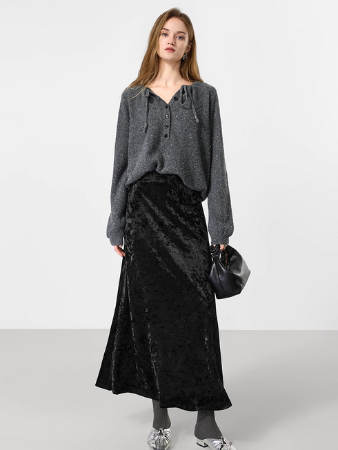 French Vintage Velvet Midi Skirt for Women — Autumn New Fishtail Silhouette Skirt