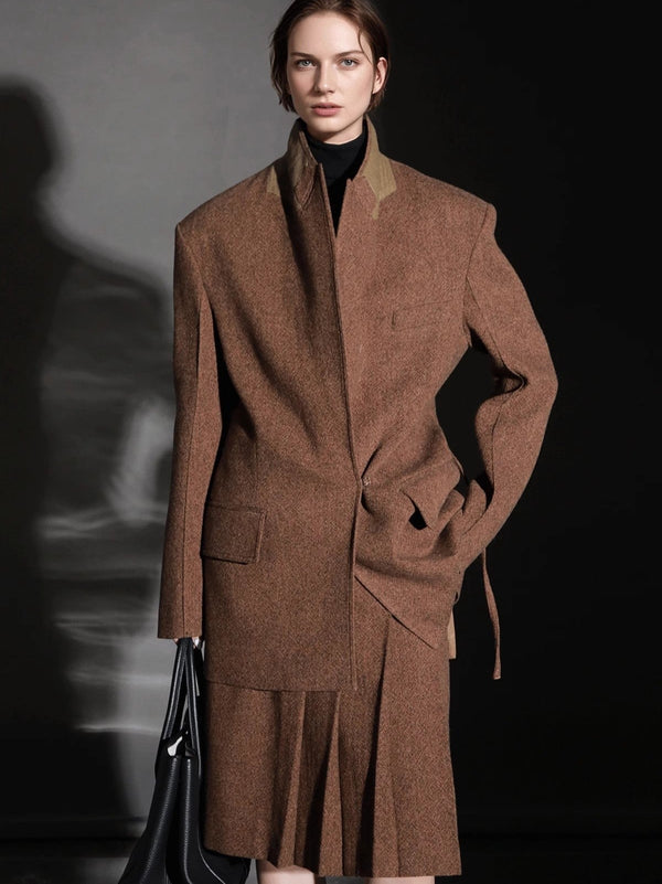 Vintage Wool Blazer for Women – Retro Suit Jacket with Minimalist Design, Versatile Office & Casual Wear for Spring Autumn