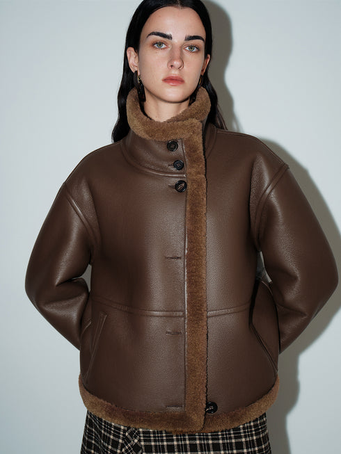 Soft and Dense Reversible High-Collar Tailored Jacket with Double-Sided Wear
