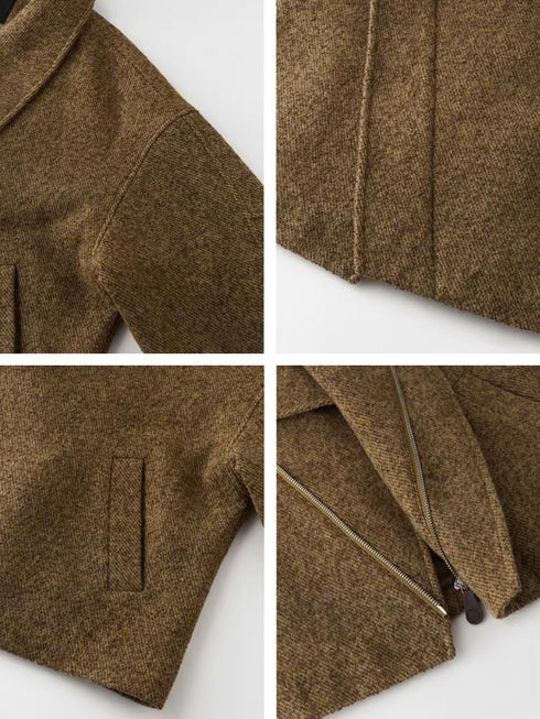 Women's Wool Tweed-Effect Coat with Sculptural Lapel and Asymmetric Front Closure – Structured Winter Overcoat