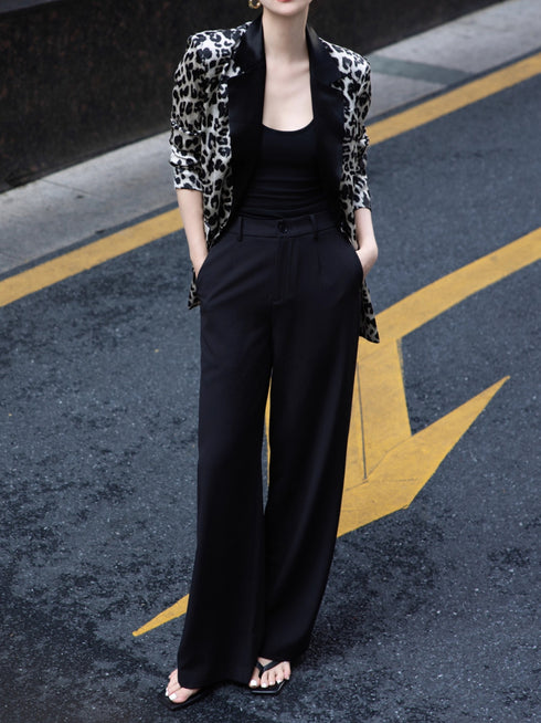 Leopard Print Satin Acetate Blazer – Early Autumn Casual Designer Jacket for Women