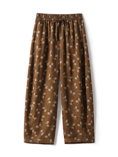 Intangible Heritage Gambiered Silk & 22 Momme Mulberry Silk Hualuo Casual Pants