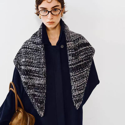 French Vintage Bouclé Triangle Shawl | Nordic-Style Warm Wool-Cashmere Winter Scarf